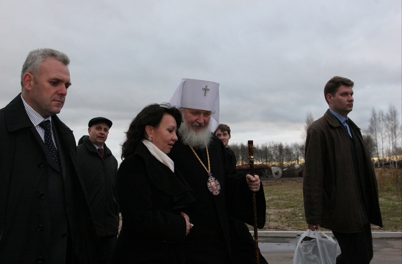 Patriarch of Russia Kirill, Irina Bitkova and Linder of United Russia Uriy Shalimov