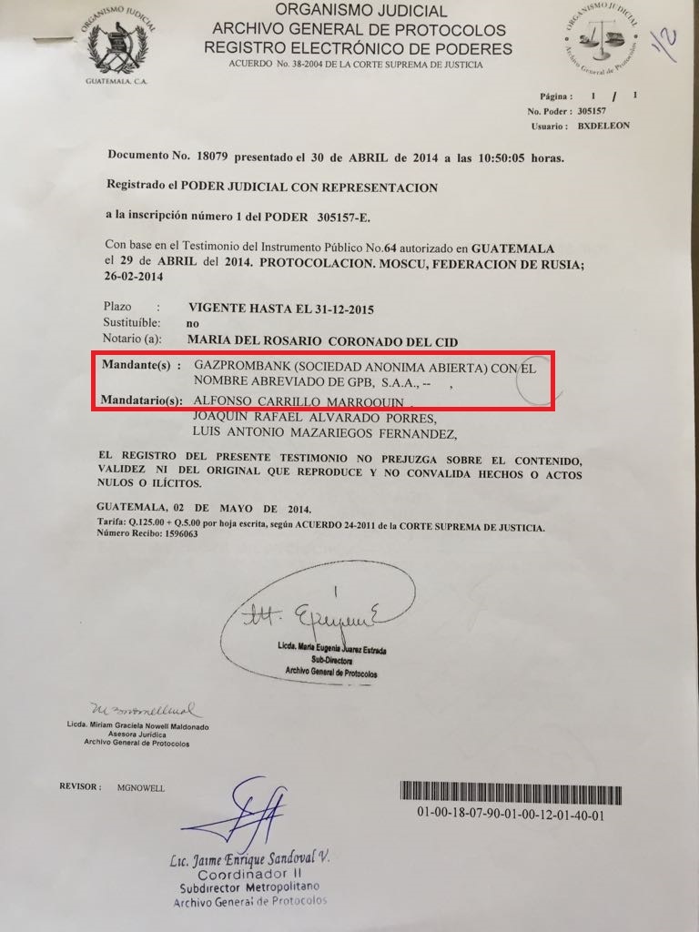Mandato de Gazprombak para Alfonso Carrillo