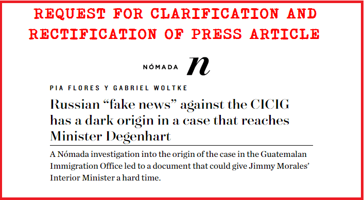 Request for clarification and rectification of press article nomada.gt Bitkovs Family